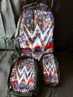 New WWE Logo Collage 3 Piece Backpack LunchSet Pencil Holder Set